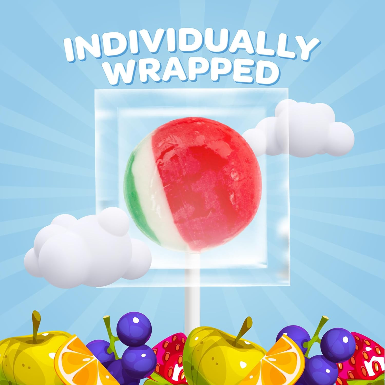 Fruit Lollipops - 2 Pound Bulk Pack (80 Count) - Assorted Fruit Flavored Hard Ca
