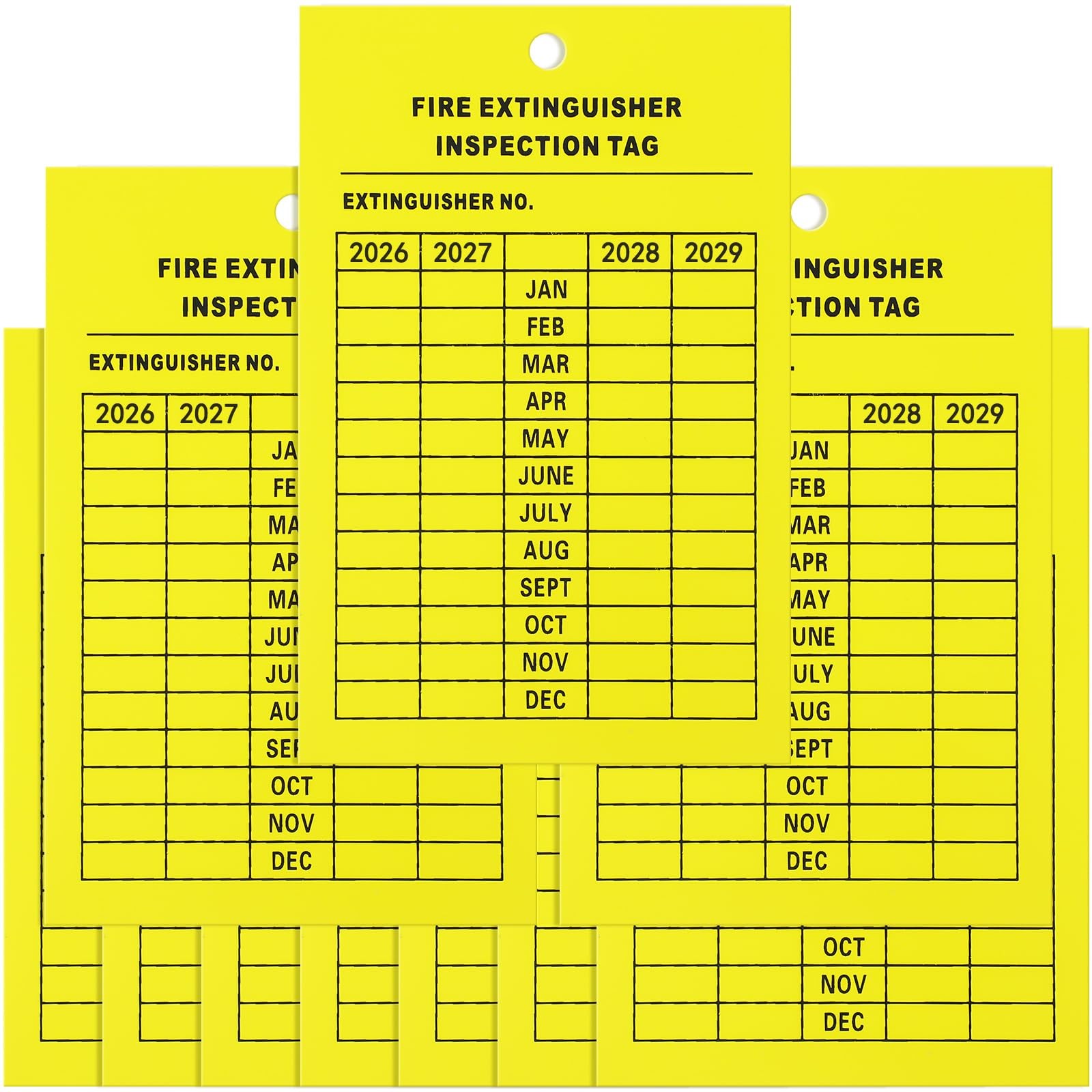 Monthly Fire Extinguisher Inspection Tags Record 4-Year 3.26 x 5 inch, Yellow