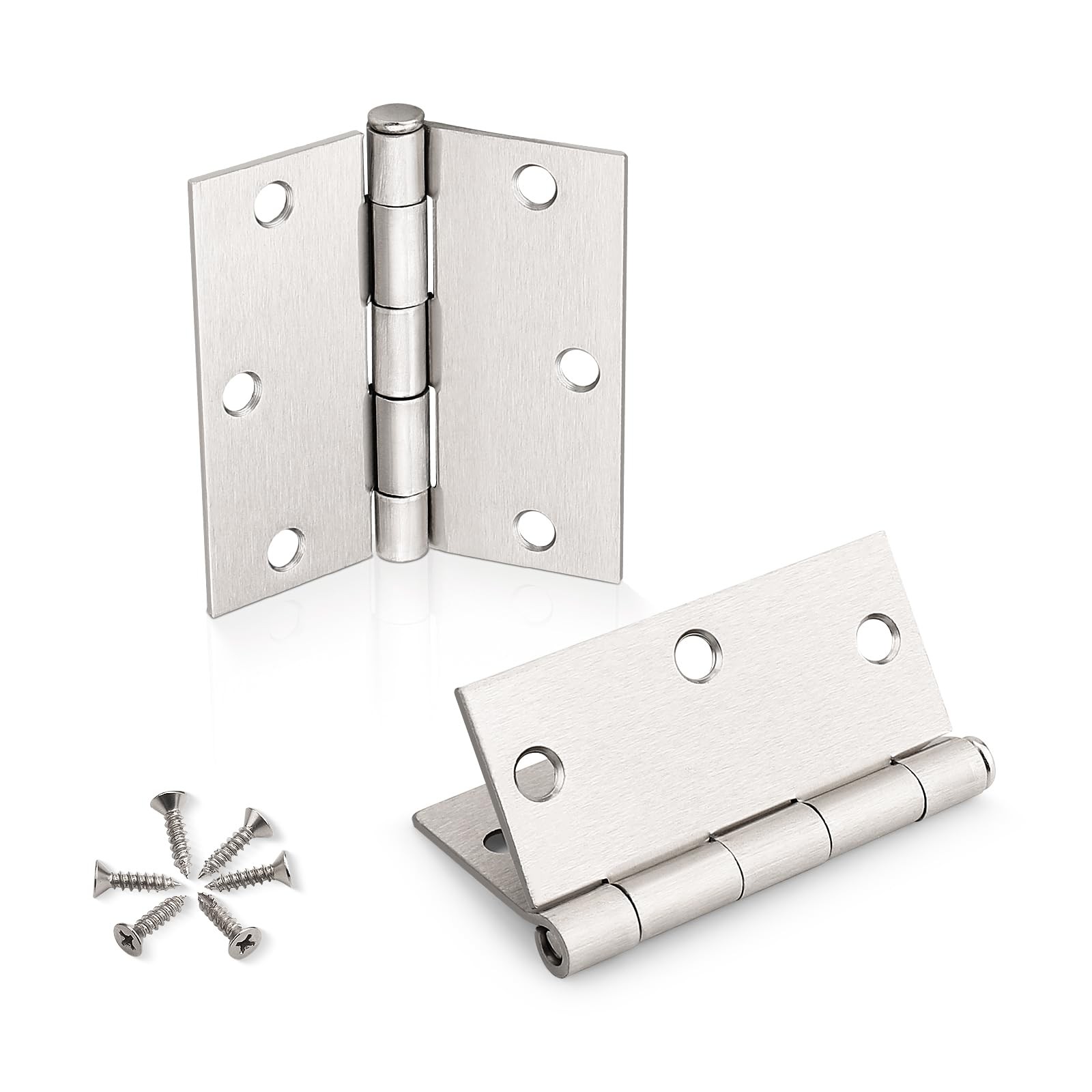 12 Pack Modern Satin Nickel Door Hinges, 3.5" x 3.5", Heavy Duty, Iron, Squar...