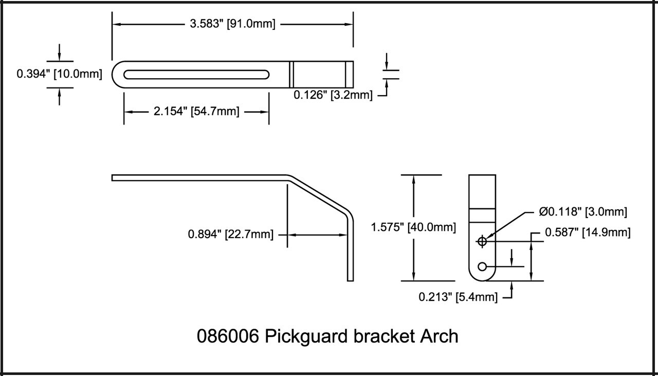 Pickguard Bracket Arch Top Angled Chrome Long 086006CH