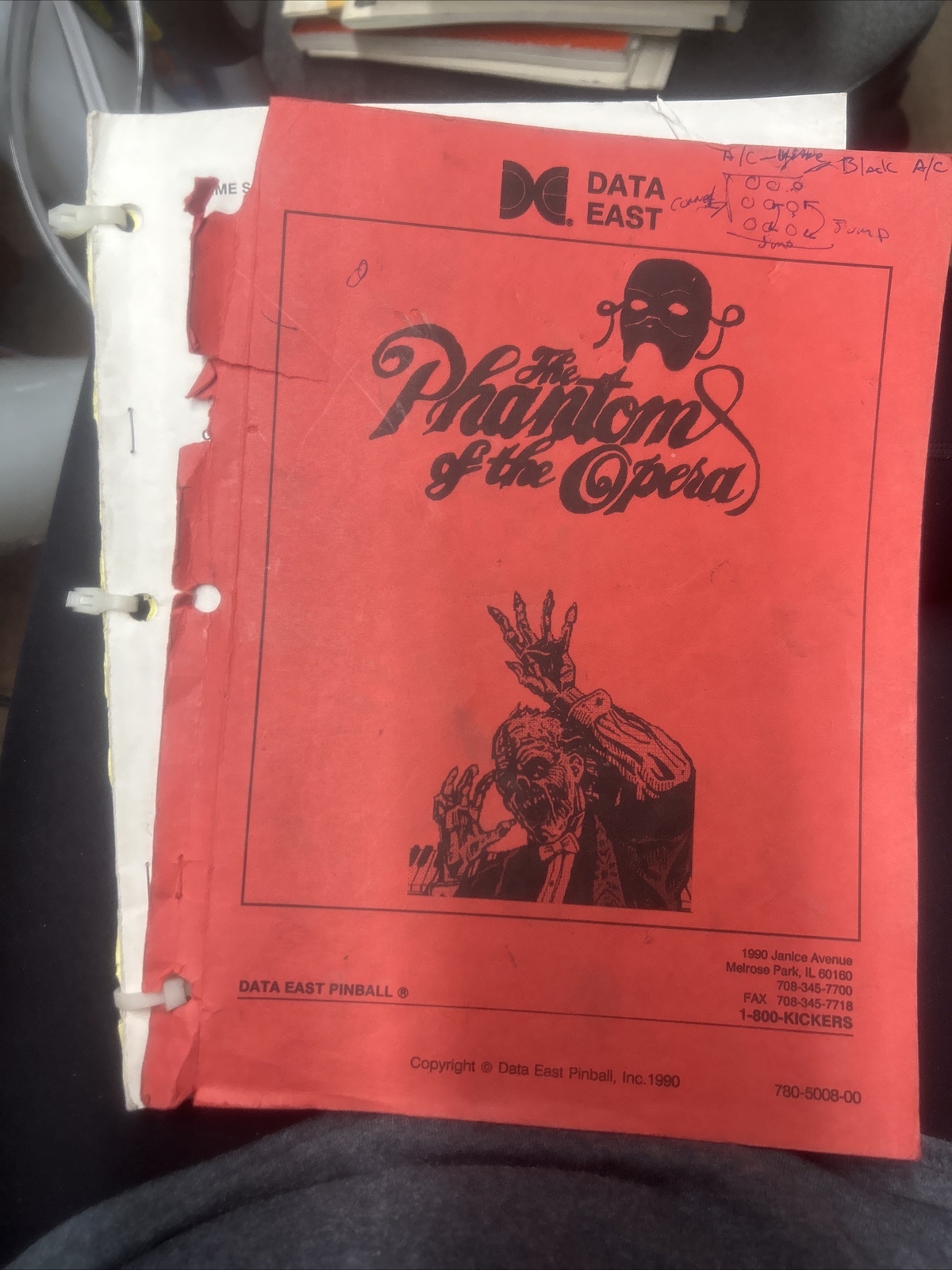Data East PHANTOM OF THE OPERA Pinball Machine Manual - good used original