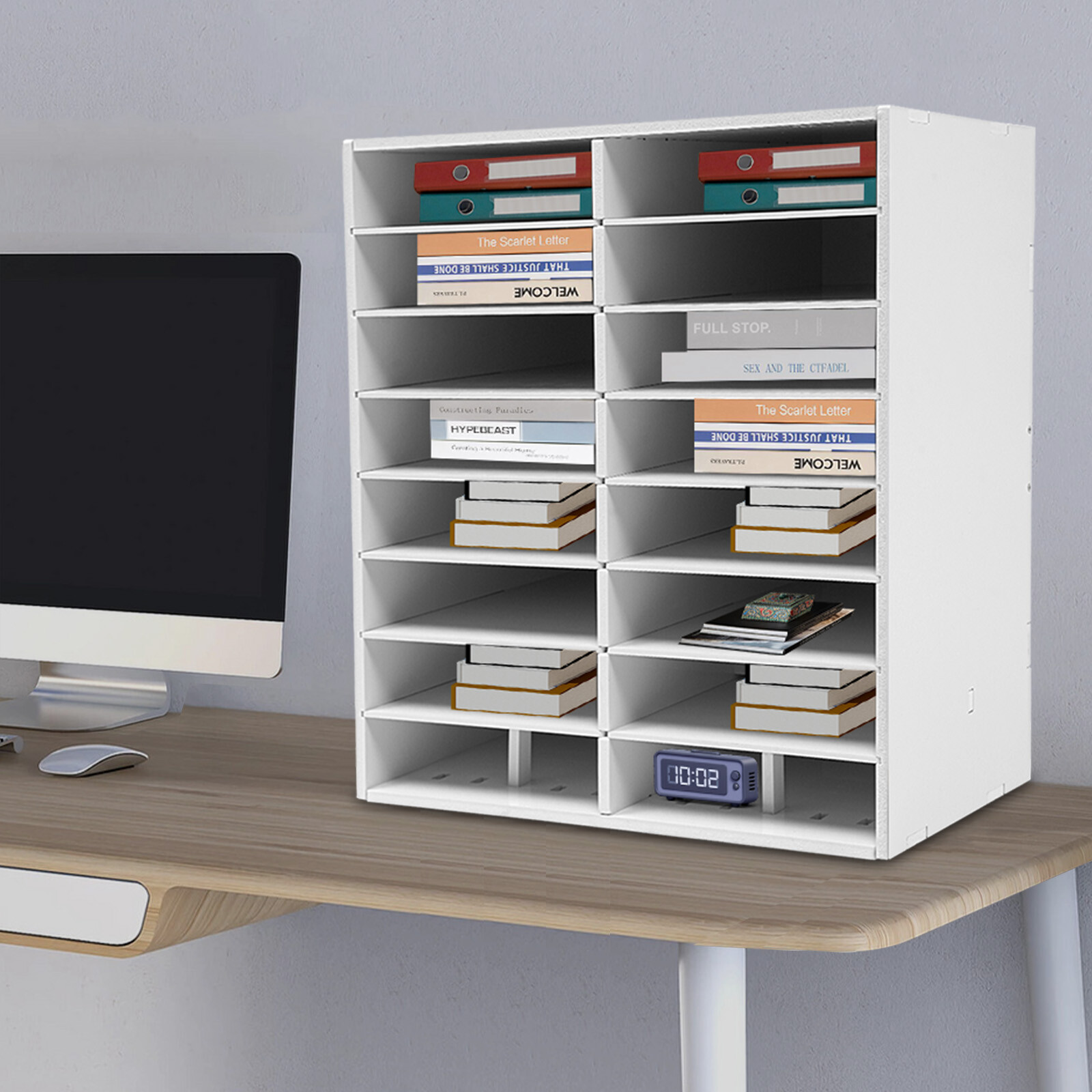 16-Slot Offices File Organizer, 8 Tiers File Storage Holder Large Capacity PVC