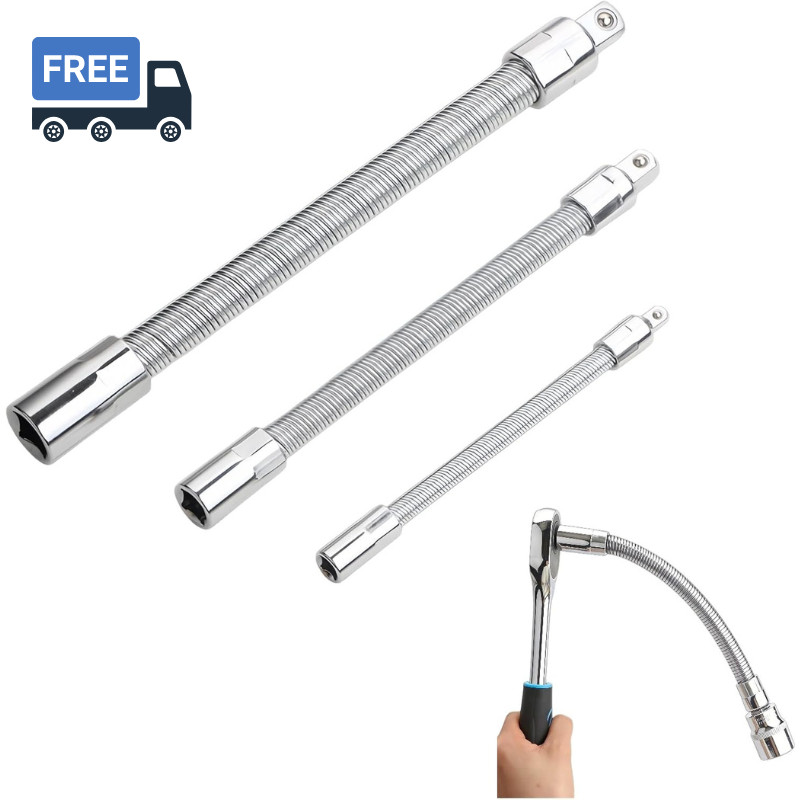 Flexible Socket Extension Rod Set, 1/4", 3/8", 1/2" Drive Adapter Kit
