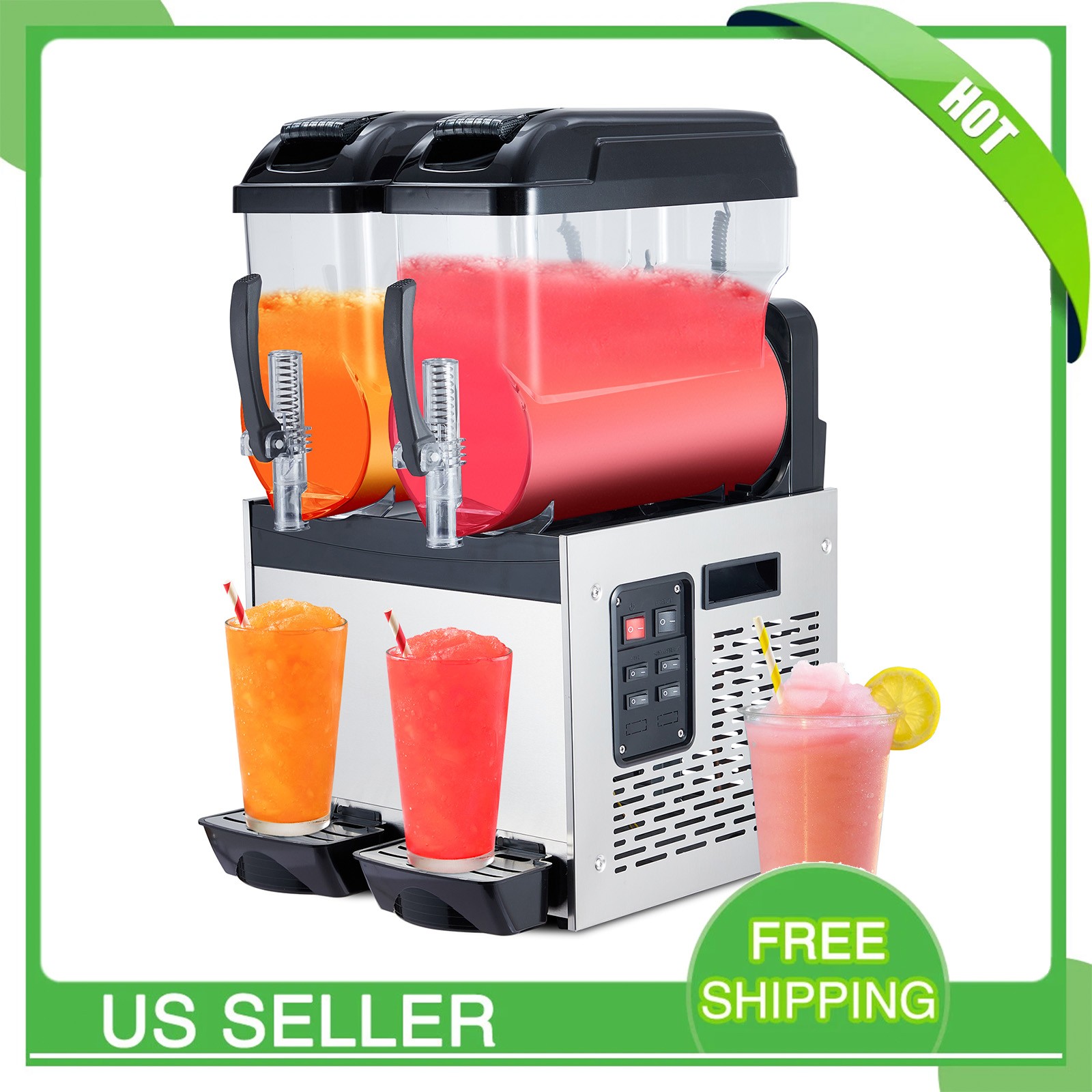 Commercial Slushie Machine, 2x12L Frozen Margarita Machine Smoothie, 700W