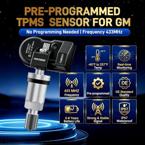 Chevy TPMS Sensor, Pre-Programmed 433MHz for Silverado 2019-2025, Traverse