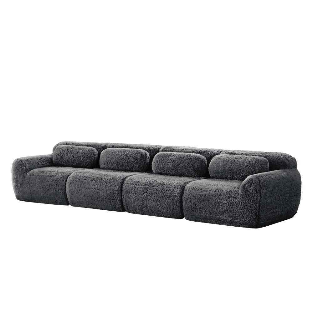 149'' Modular Plush Sofa w/Non-slip Base, Dark Grey, 32D Sponge