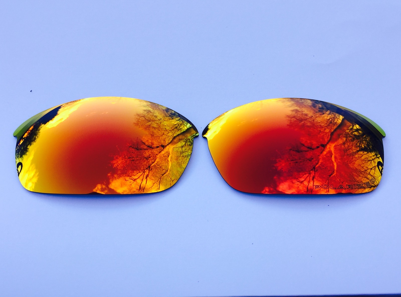 ENGRAVED POLARIZED FIRE RED MIRRORED REPLACEMENT LENSES FOR OAKLEY FLAK JACKET