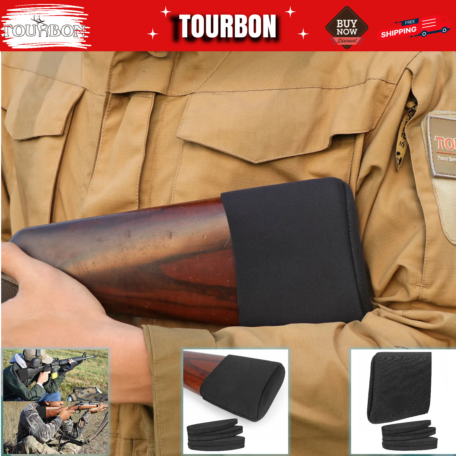 TOURBON Shooting Slipon Recoil Pad Gun Buttstock Protector Cover Neoprene Sleeve