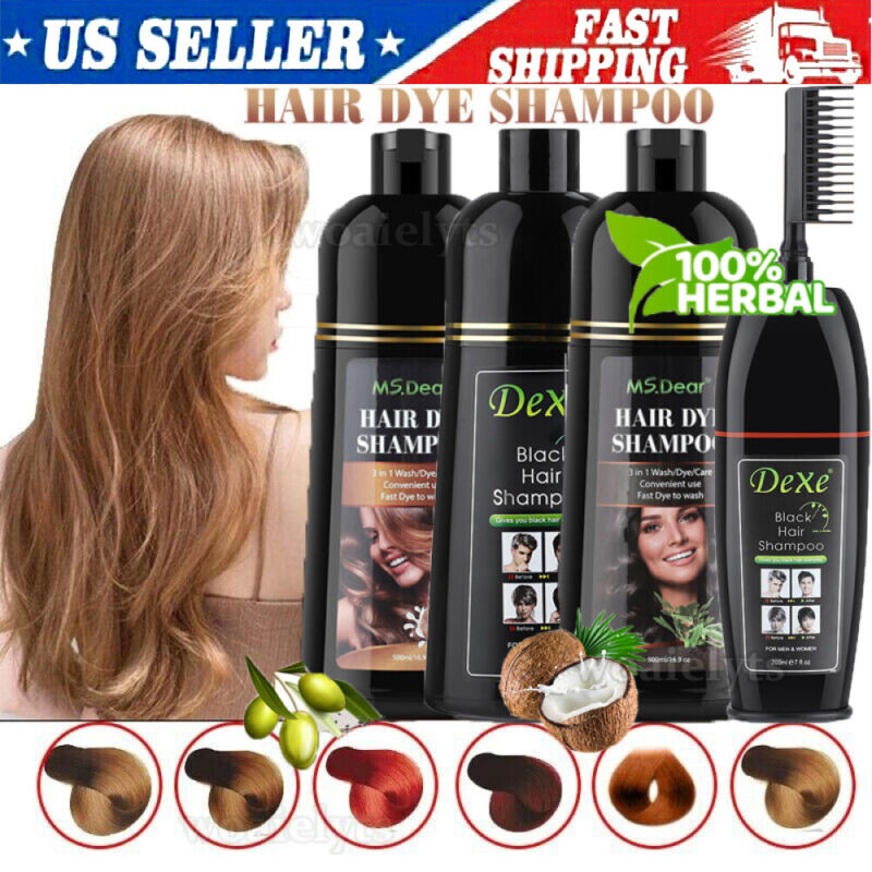 100% Natural Herbal Black Hair Color Dye Shampoo Permanent For Unisex 500/400ml