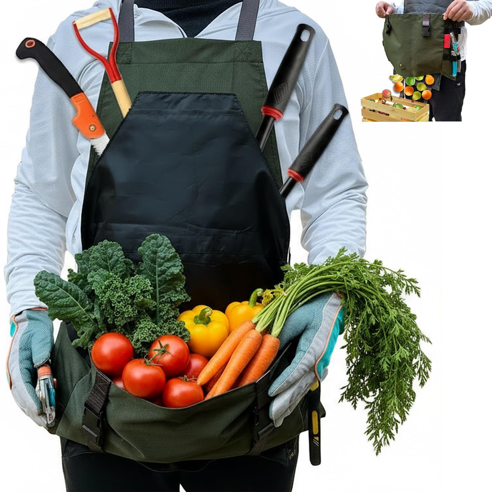 Gardening Waterproof Cross Back Apron 600D Heavy Duty Harvest Large Pockets