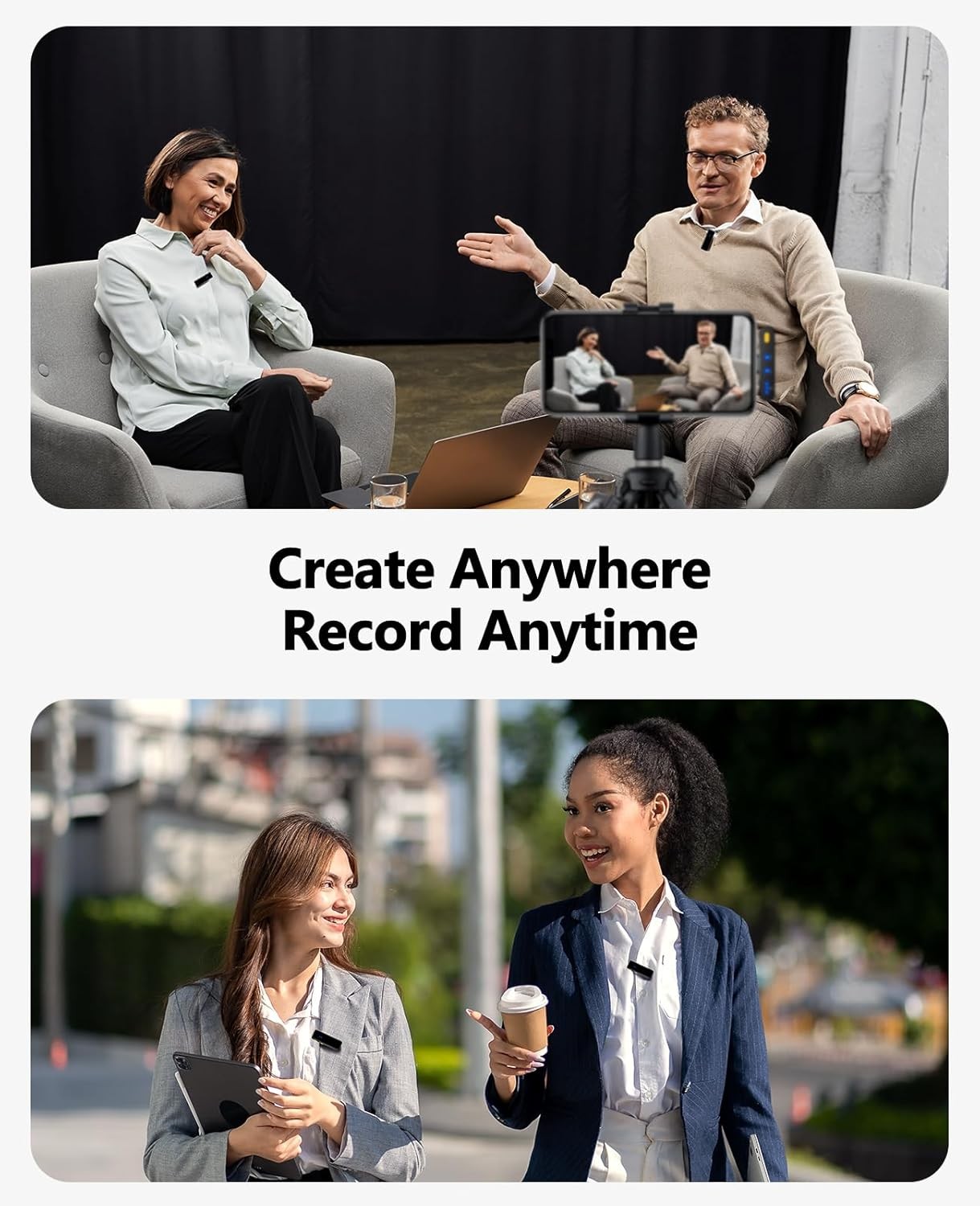 Wireless Lavalier Microphone for iPhone/Android/iPad/Laptop Dual Lav Mic with Ch