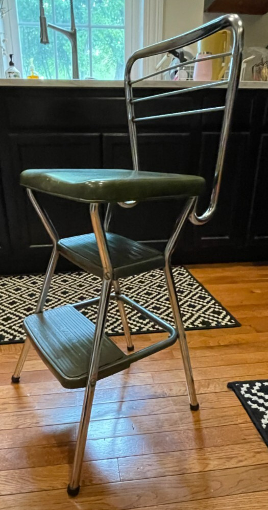 VTG MCM Cosco chrome Kitchen Step Stool Chair Mid Century Modern Retro Green 738
