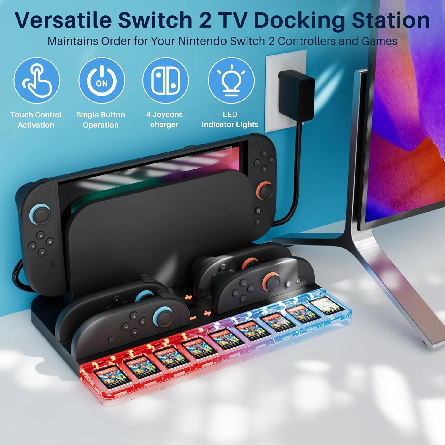 Charging Dock for Nintendo Switch 2 Console & Joy-Cons, 9 Game Slots+ Screen Pr