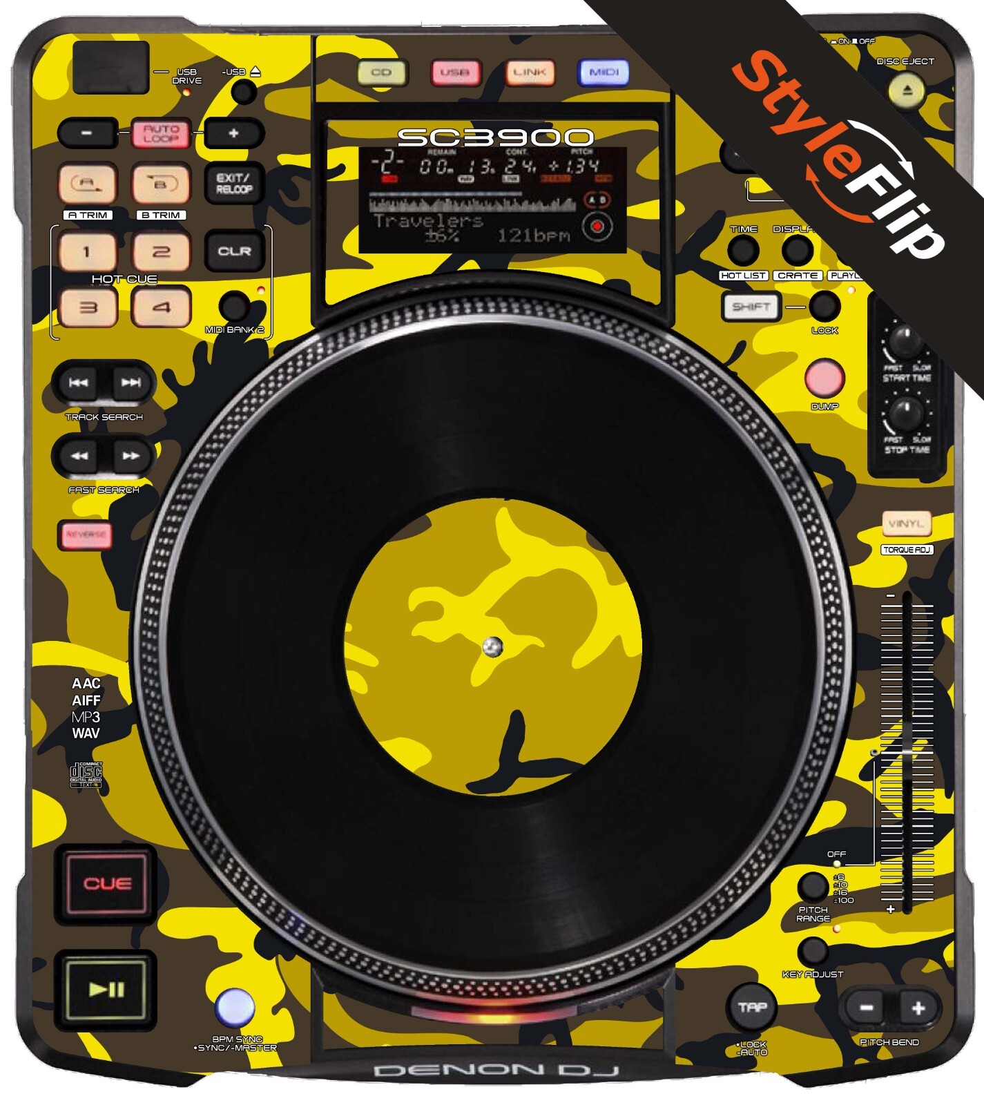 Denon SC3900 | Yellow Camo | Protective Decal | StyleFlip Skins