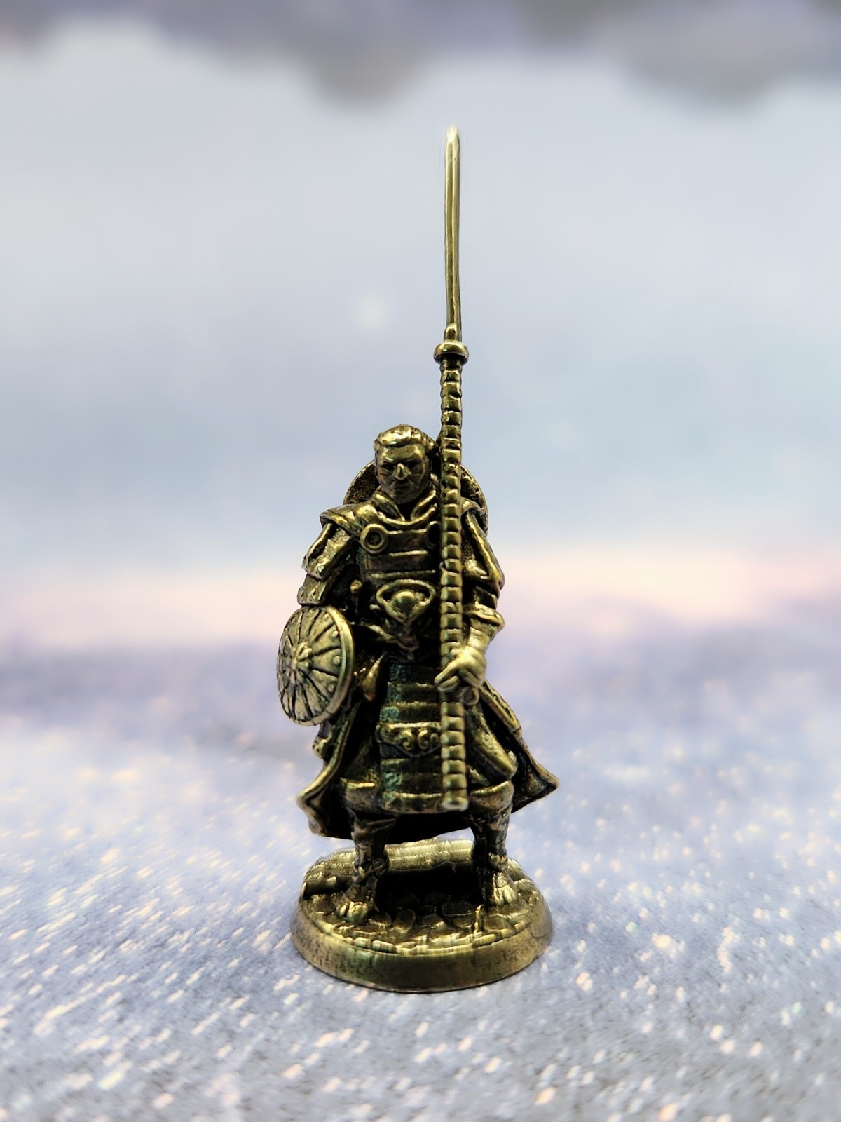 Solid Metal Japanese Samurai Miniature Figure, Total Height 53mm
