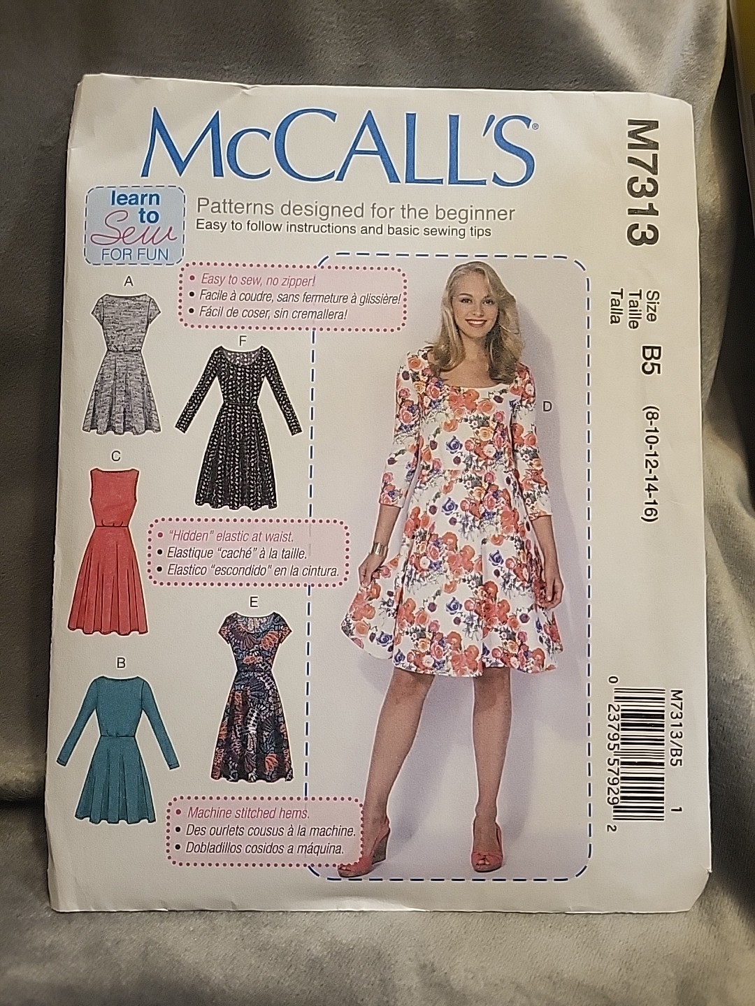 7313 McCall's Dress Pullover Fit Flare Learn To Sew Misses' Size 8-16 Uncut Easy
