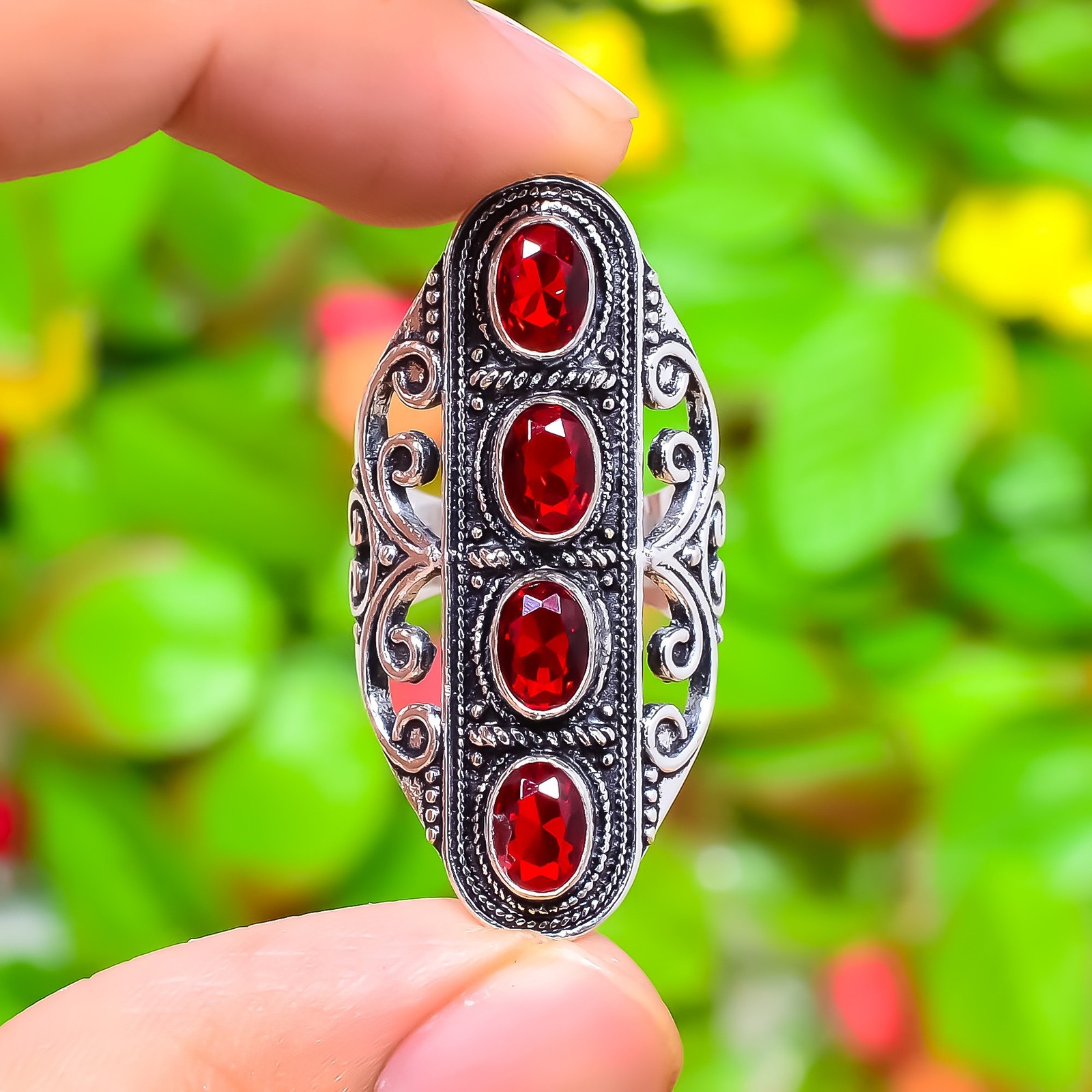 Mozambique Garnet Gemstone 925 Sterling Silver Gift Jewelry Ring Size 7.5 p030