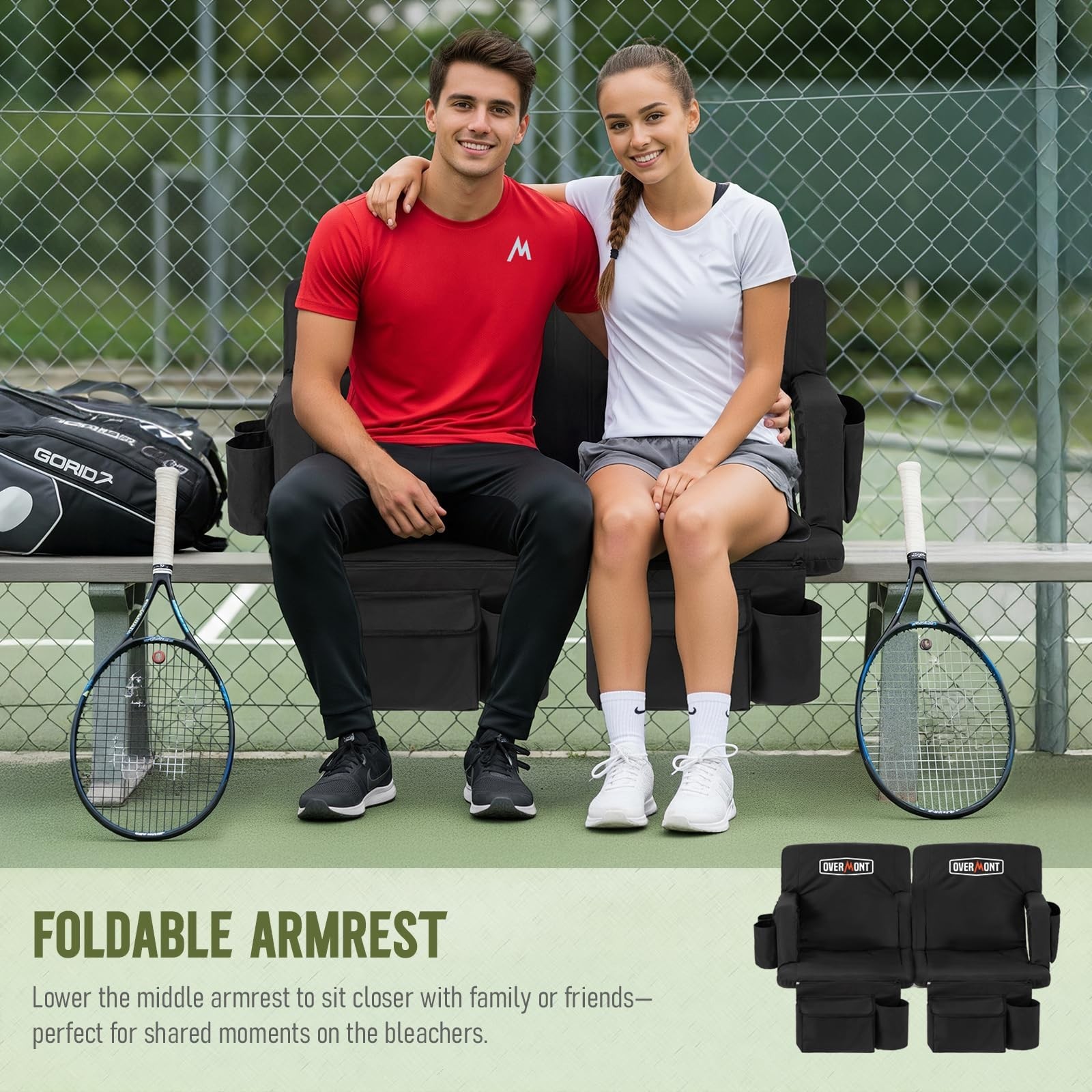 Overmont 2PCS Stadium Seat with Back Support - 2.8'' Padded Cushion 6-Positio...