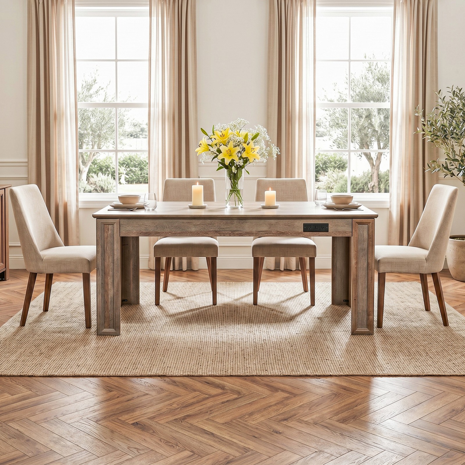 70" Rectangular Dining Table 6.5 ft w/ Charging Station & Drawer for 6-8 People