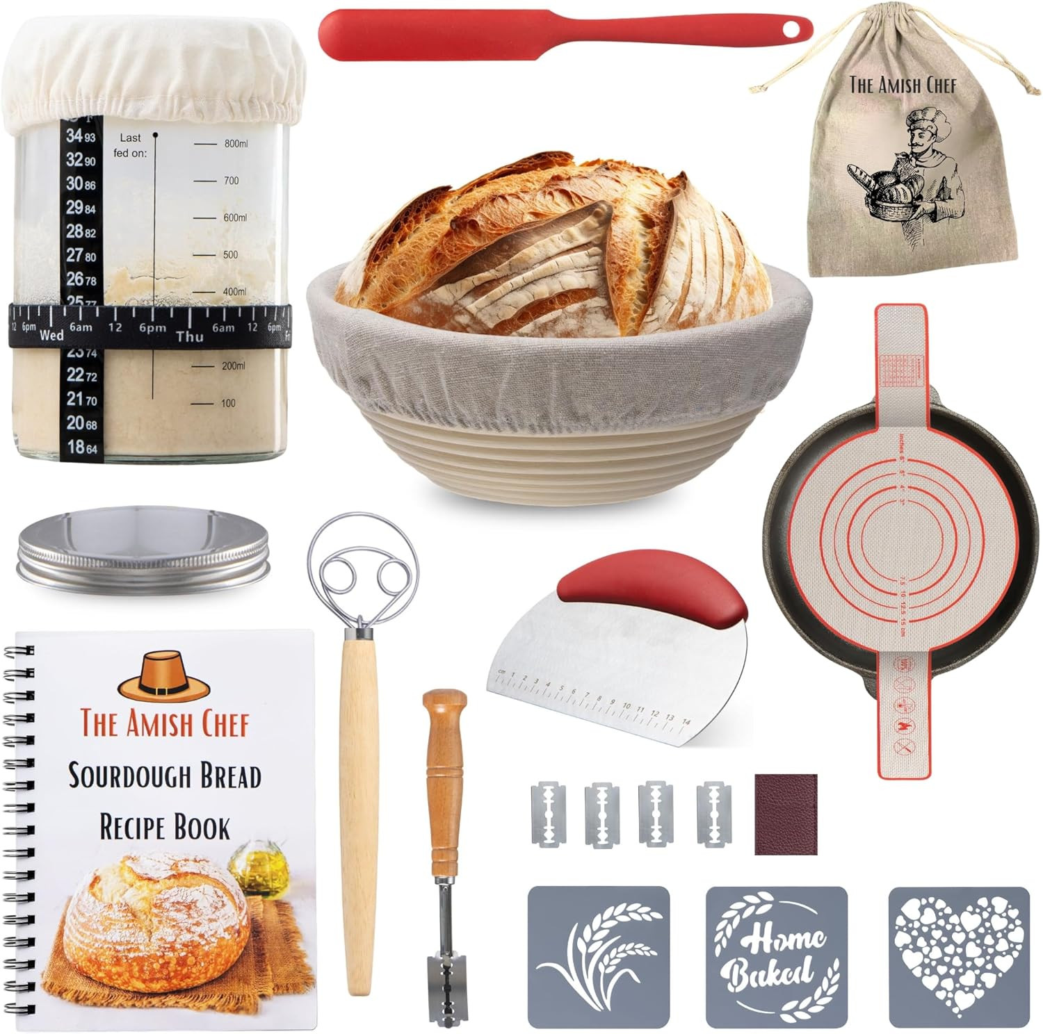 Complete Sourdough Bread Starter Kit, Glass Sourdough Starter Jar Kit & Tons of