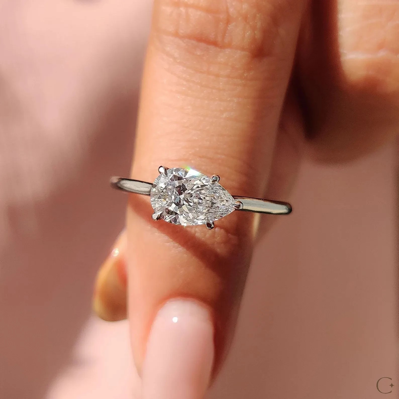 1.20Ct Certified Natural Diamond Engagement Ring Pear Cut 14K White Gold