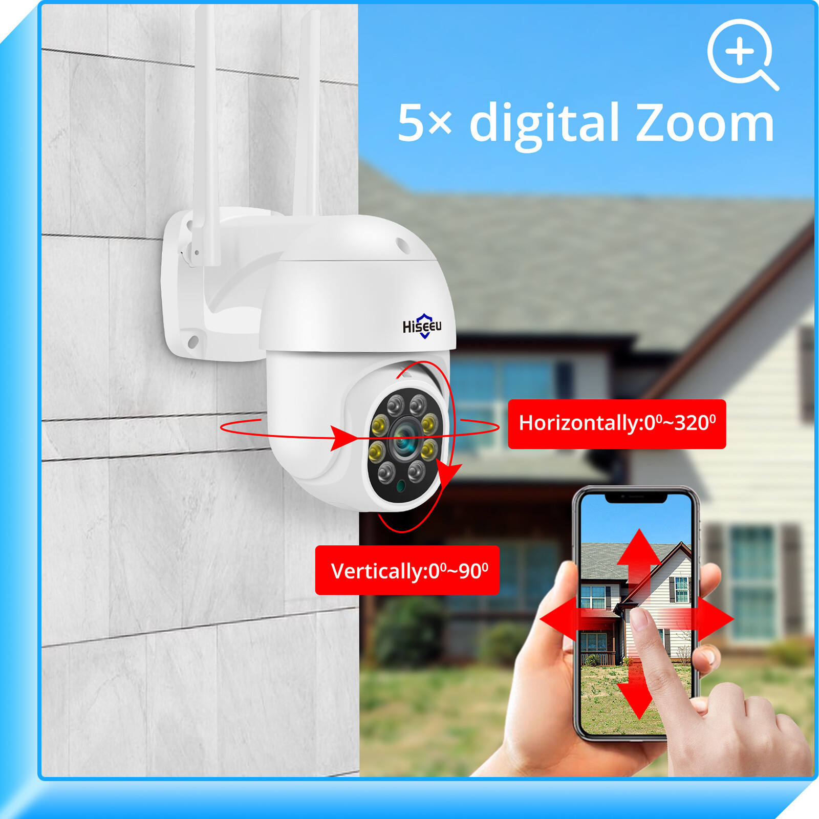 Hiseeu 2PCS 5MP HD Image WIFI Security Camera PTZ Auto Tracking IP66 Full Color