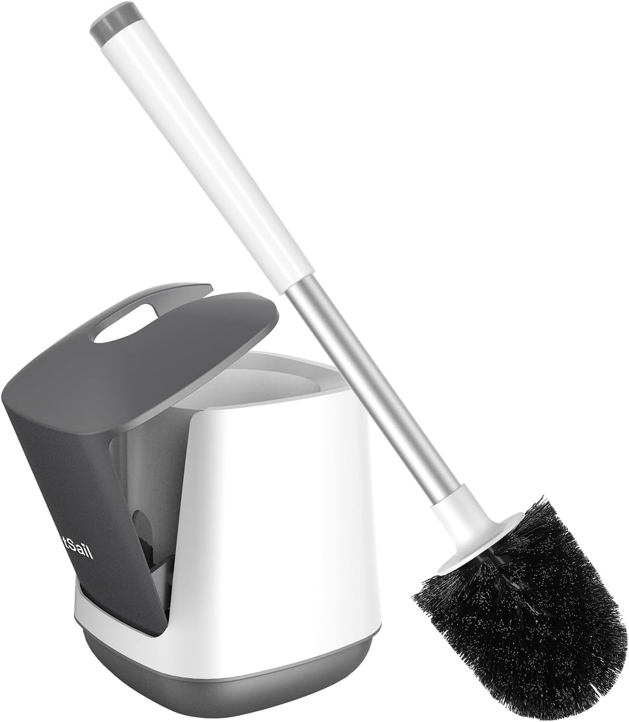 SetSail Toilet Brush and Holder, Self Closing Lid 1 pack, White & Grey