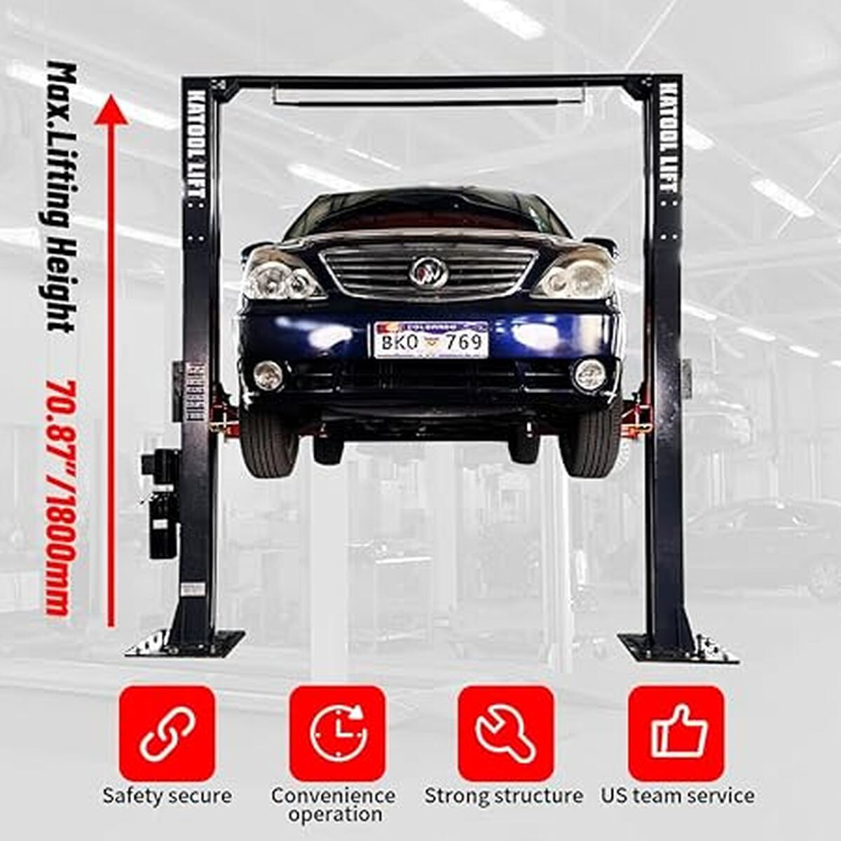 New KATOOL AM120SD 12,000lb 2-Post Clearfloor Lift Single Release