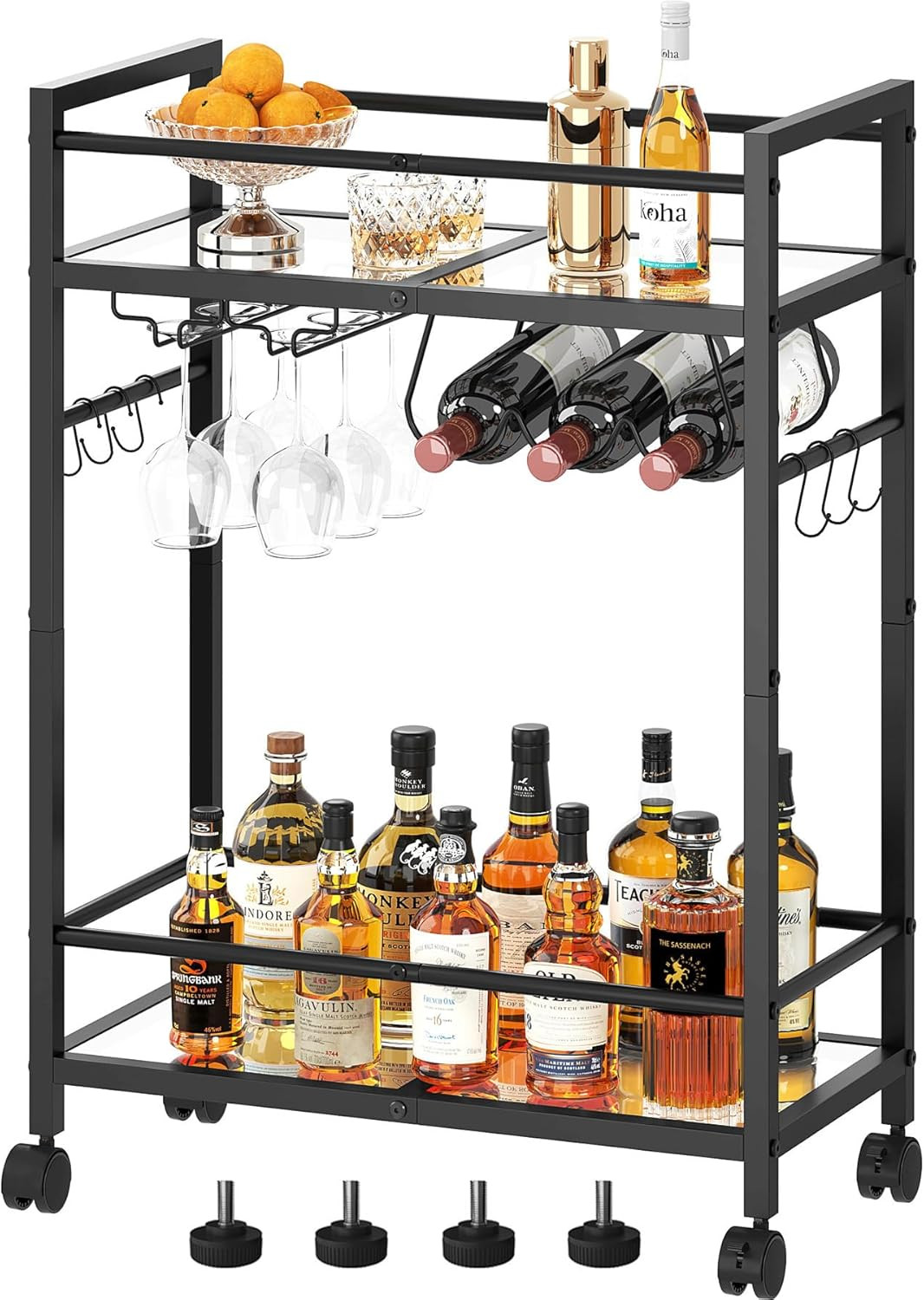 Bar Cart with Wine Rack, Serving Cart for Home, Microwave Cart, Drink Cart, Mobi