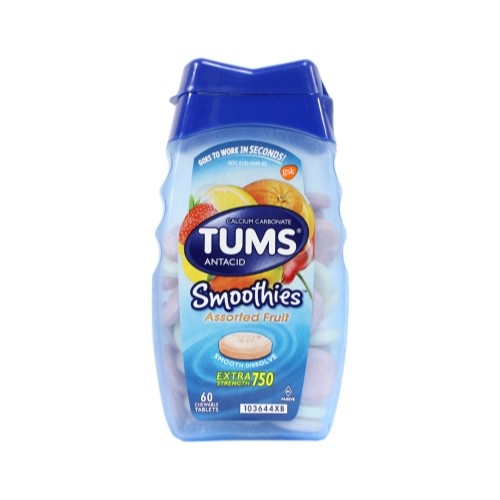 Tums Smoothies Antacid Calcium Supplement Assorted Fruit 60 Each