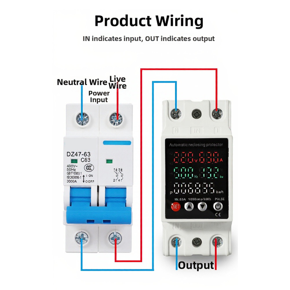 Electric Meter Voltage Protector AC 80V-300V 63A Automatic Disconnect Recovery