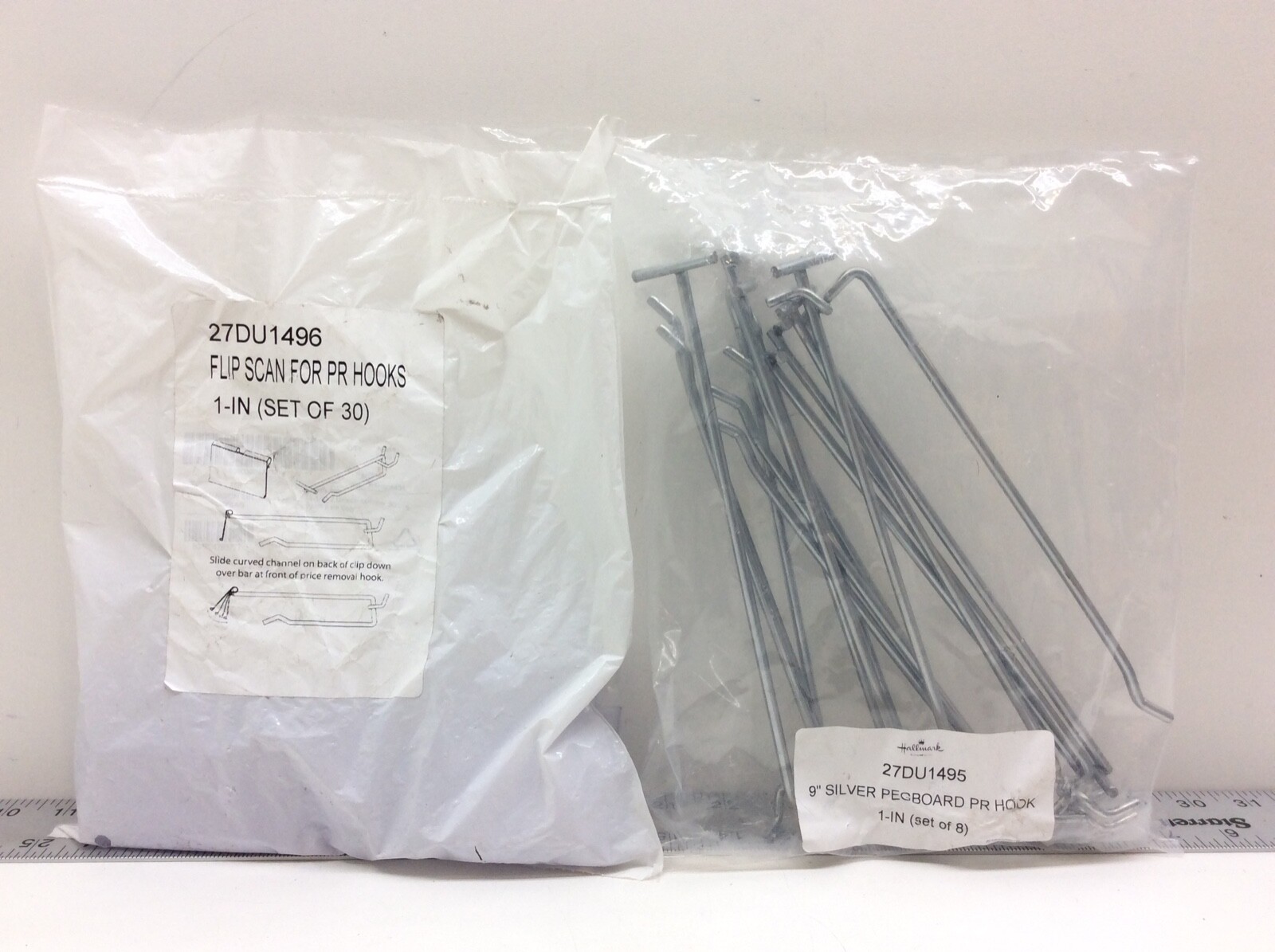9" Silver Pegboard PR Hooks 8 Pack & Flip Scan for PR Hooks 1" 30 Pack