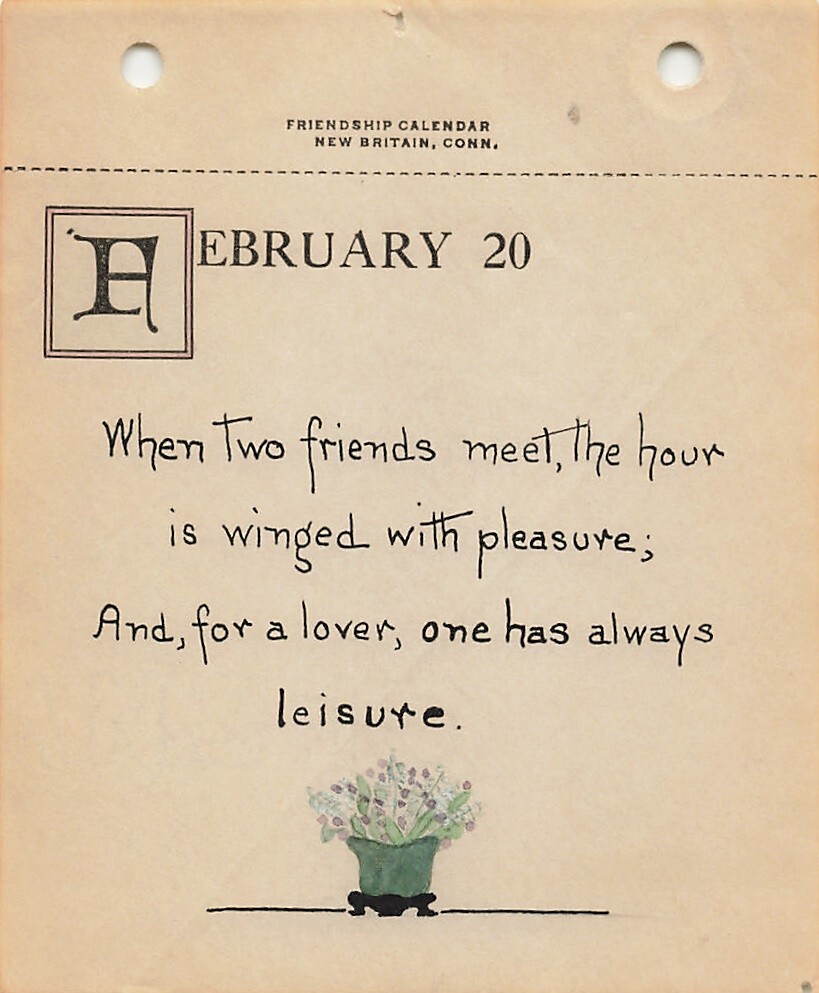 1926 Janet Robinson Calendar Page Love & Friendship Poem Watercolor Flowers