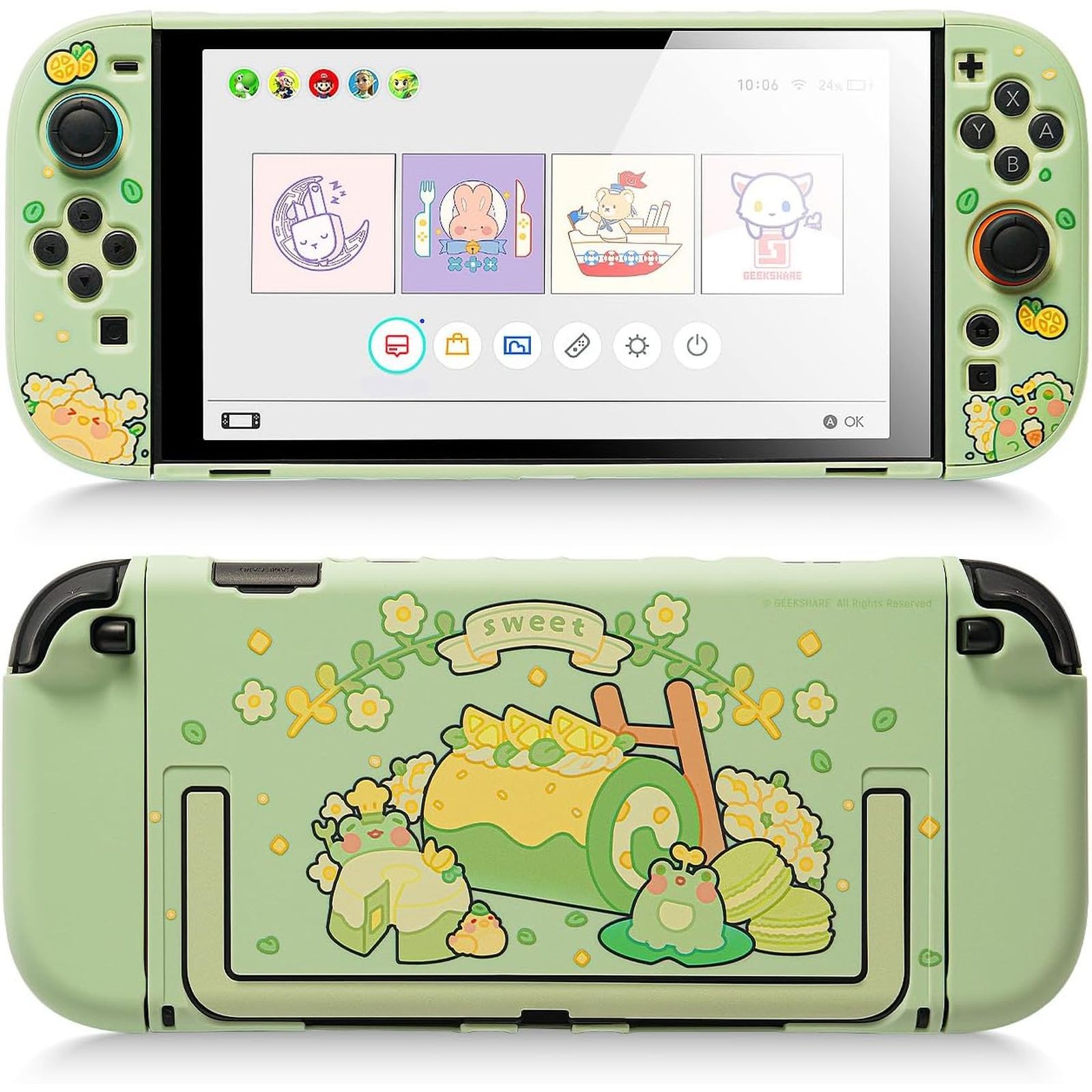 GeekShare Slim Protective Case for Nintendo Switch 2025 Hard Shell Matcha Froggy