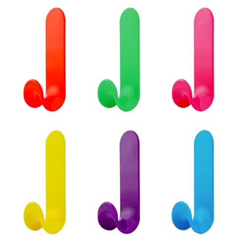 6pcs Adhesive J Hooks Multi-neon Colors, Utility Wall Hooks for Wall