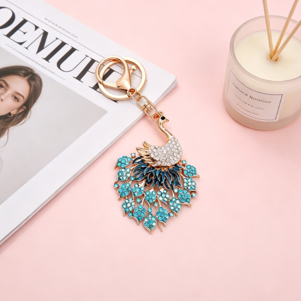 Blue Full Rhinestone Peacock Keychain