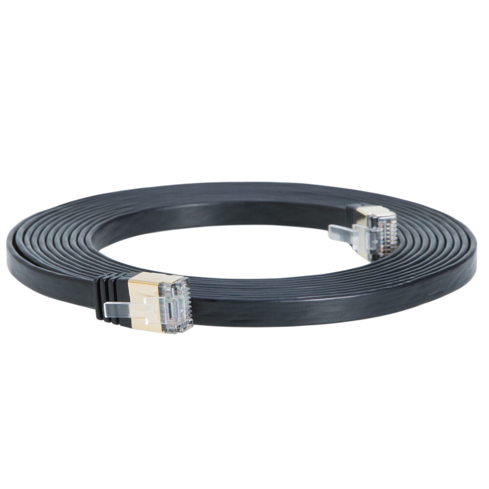 CAT7 Flat SFTP Ethernet Patch Cable 10Gbps Black Cord 6FT-100FT Multi-Pack LOT