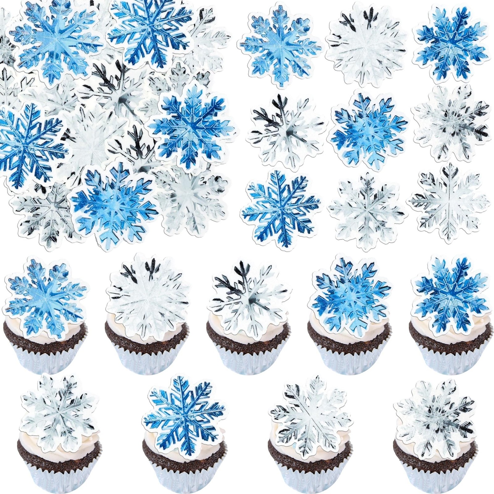Gyufise 54Pcs Edible Snowflakes Cupcake Toppers Snowflakes Cake Decorations W...