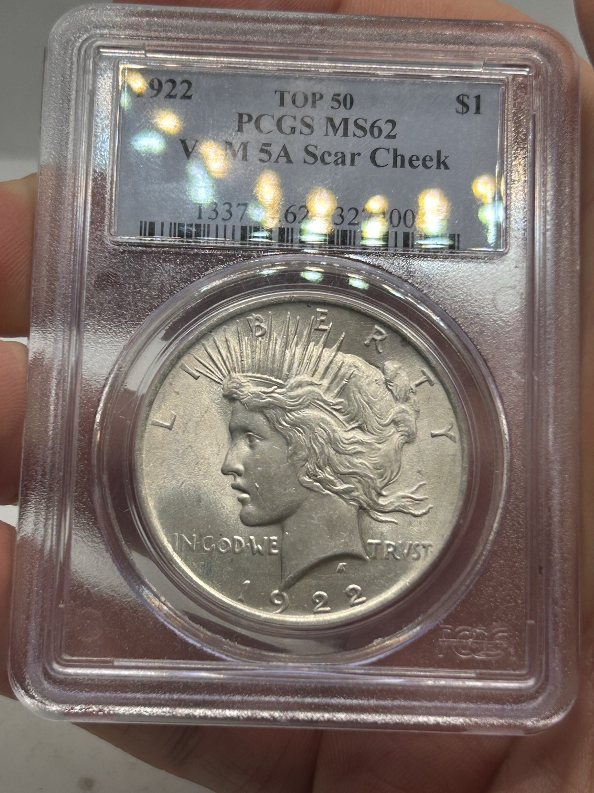 1922 PCGS MS61 VAM-5A Top 50 Scar Cheek Peace Silver Dollar! Rare Variety***