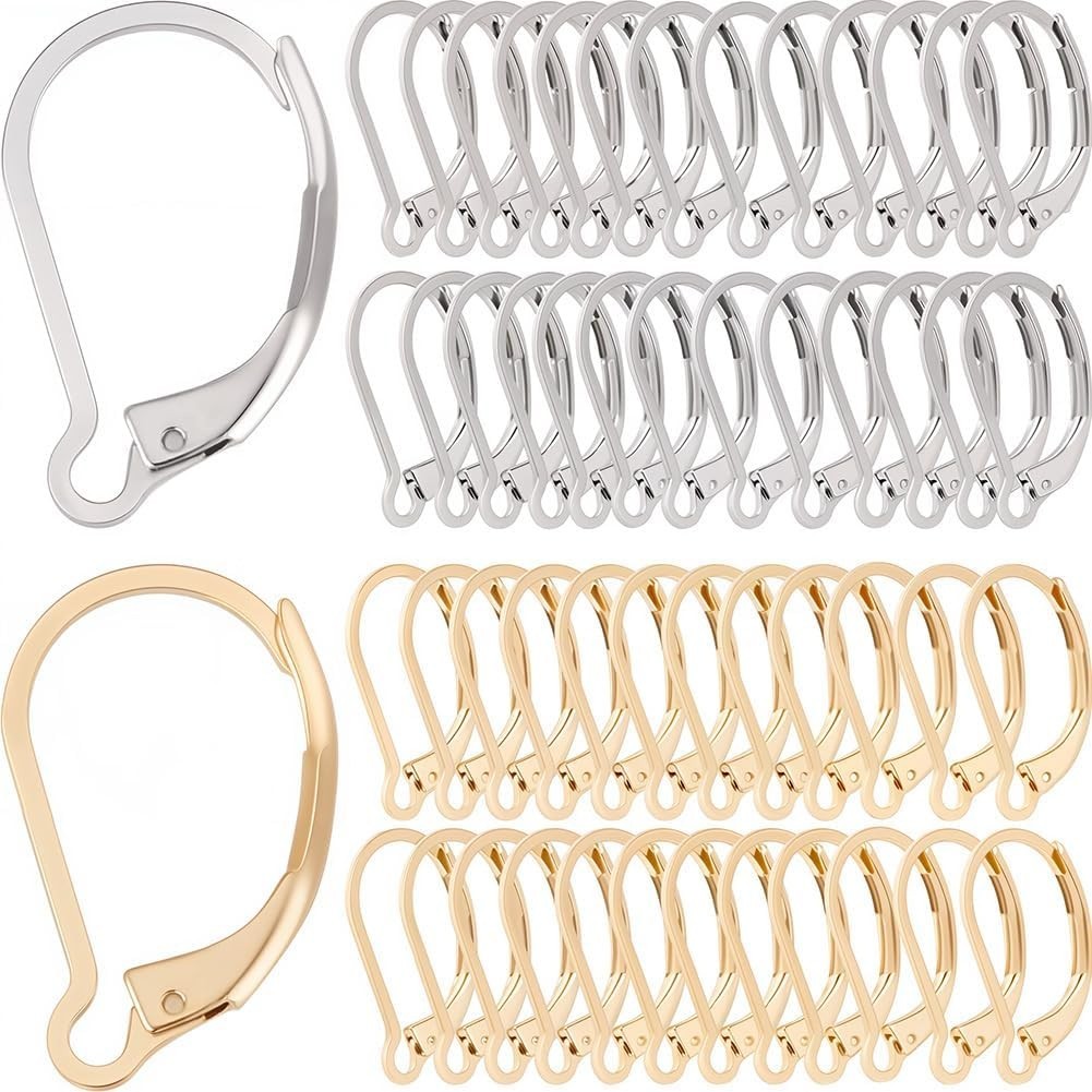 100pcs 24K Gold Plated Leverback Earring Hooks Stainless Steel DIY Findings