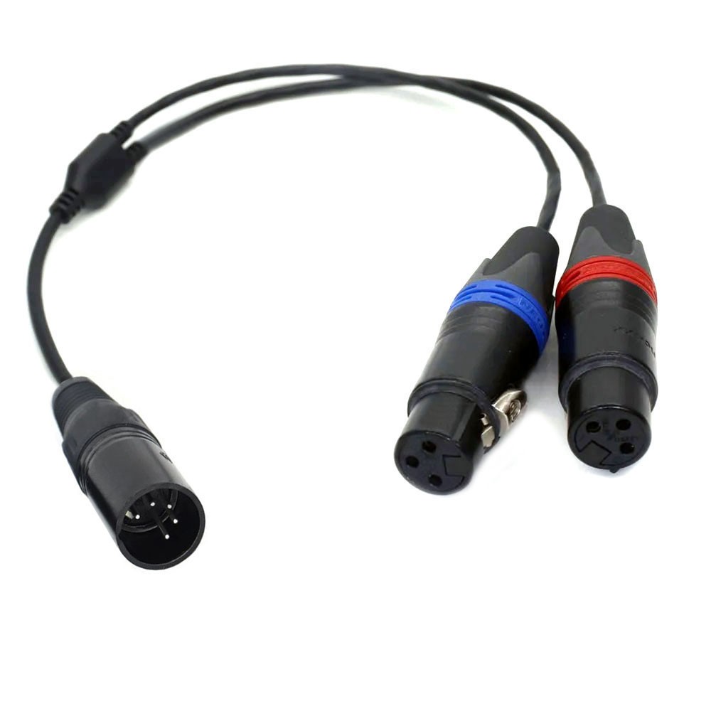 XLR 5 Pin Male to 2 XLR 3 Pin Female For Camera Dual Track Audio Signal Cable