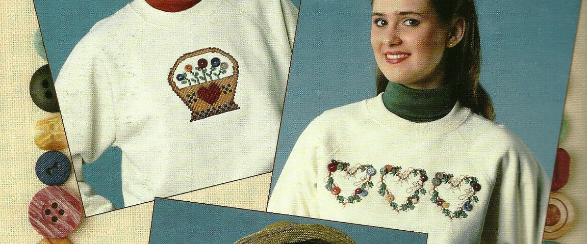 Buttoned Up In Waste Canvas Cross Stitch Pattern Leaflet Leisure Arts #2227