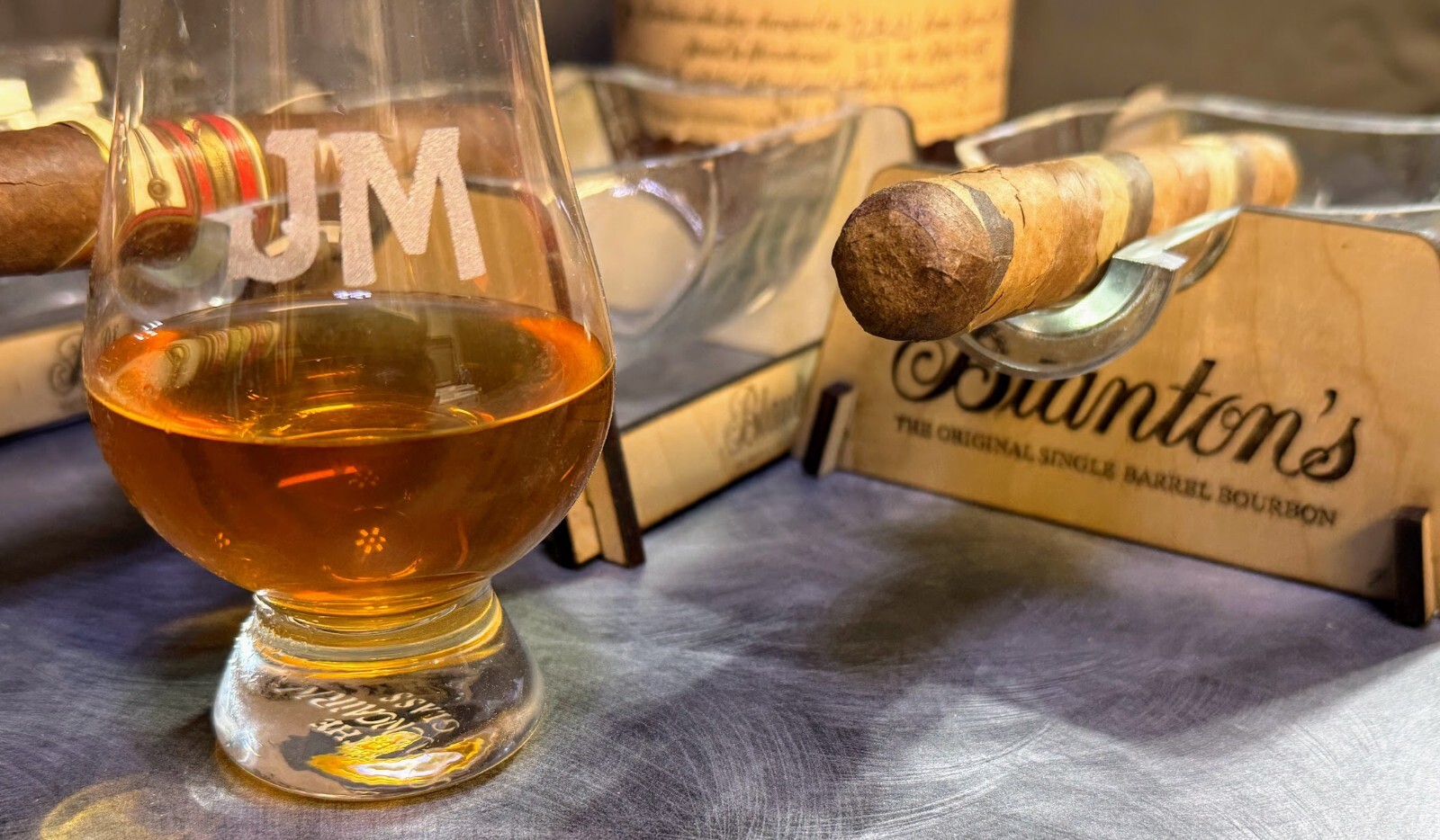 Blanton's Bundle - Lighted Display, Cigar Ashtray & 2 Engraved Glencairn Glass