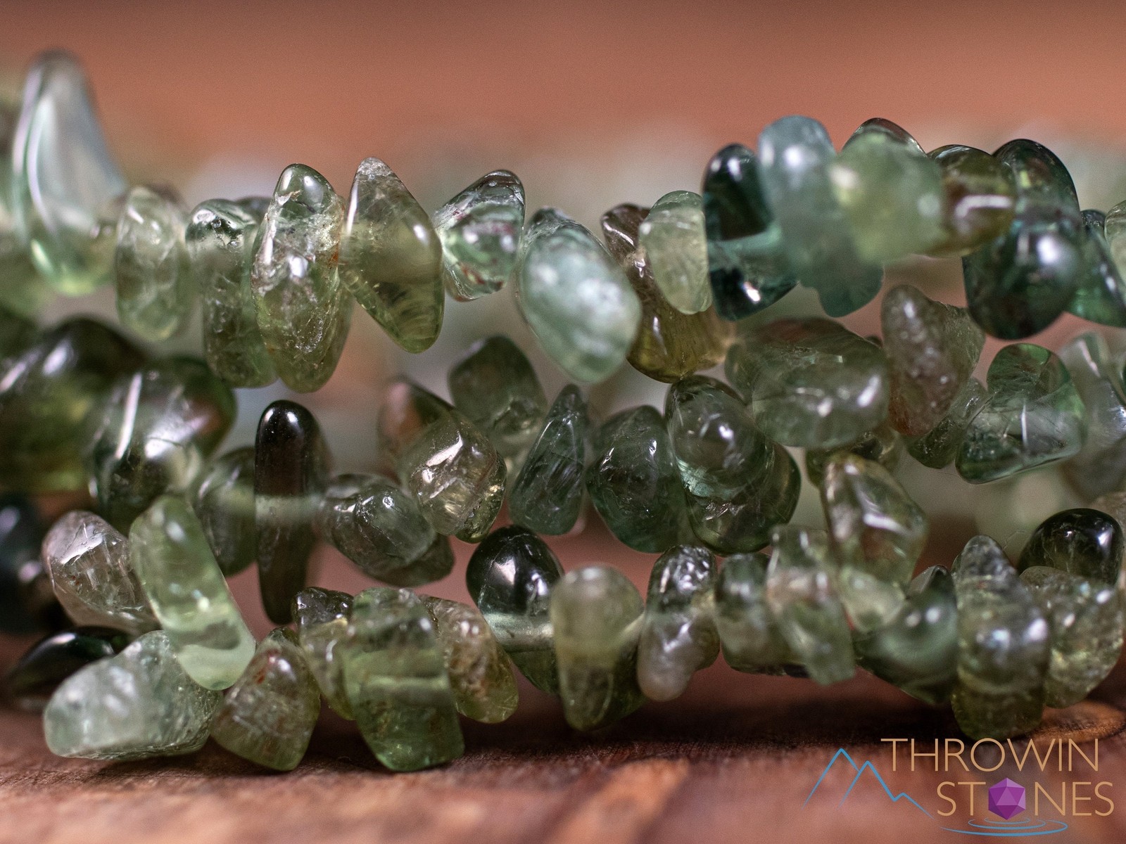 Green APATITE Crystal Bracelet - Chip Beads - Beaded Handmade Jewelry, E1943