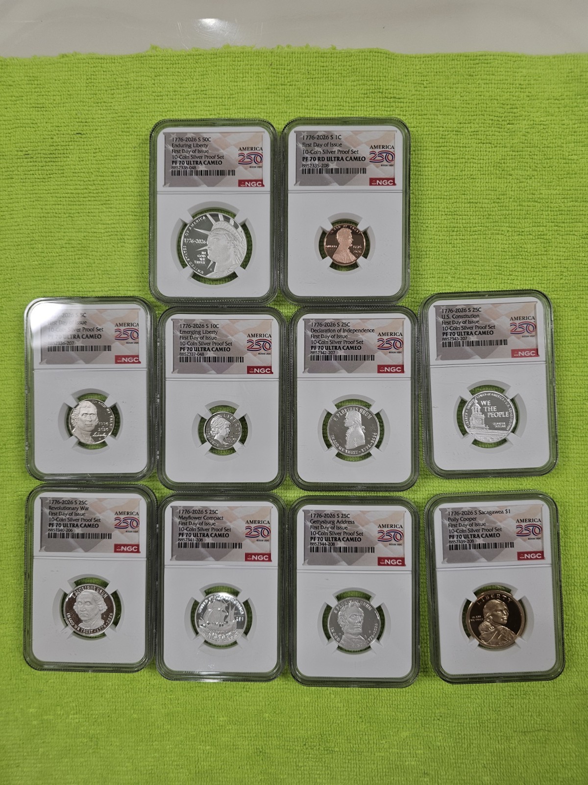 1776-2026 US Mint Complete 10 Coin Silver Proof Set  NGC PF70 FDOI 250th Lable