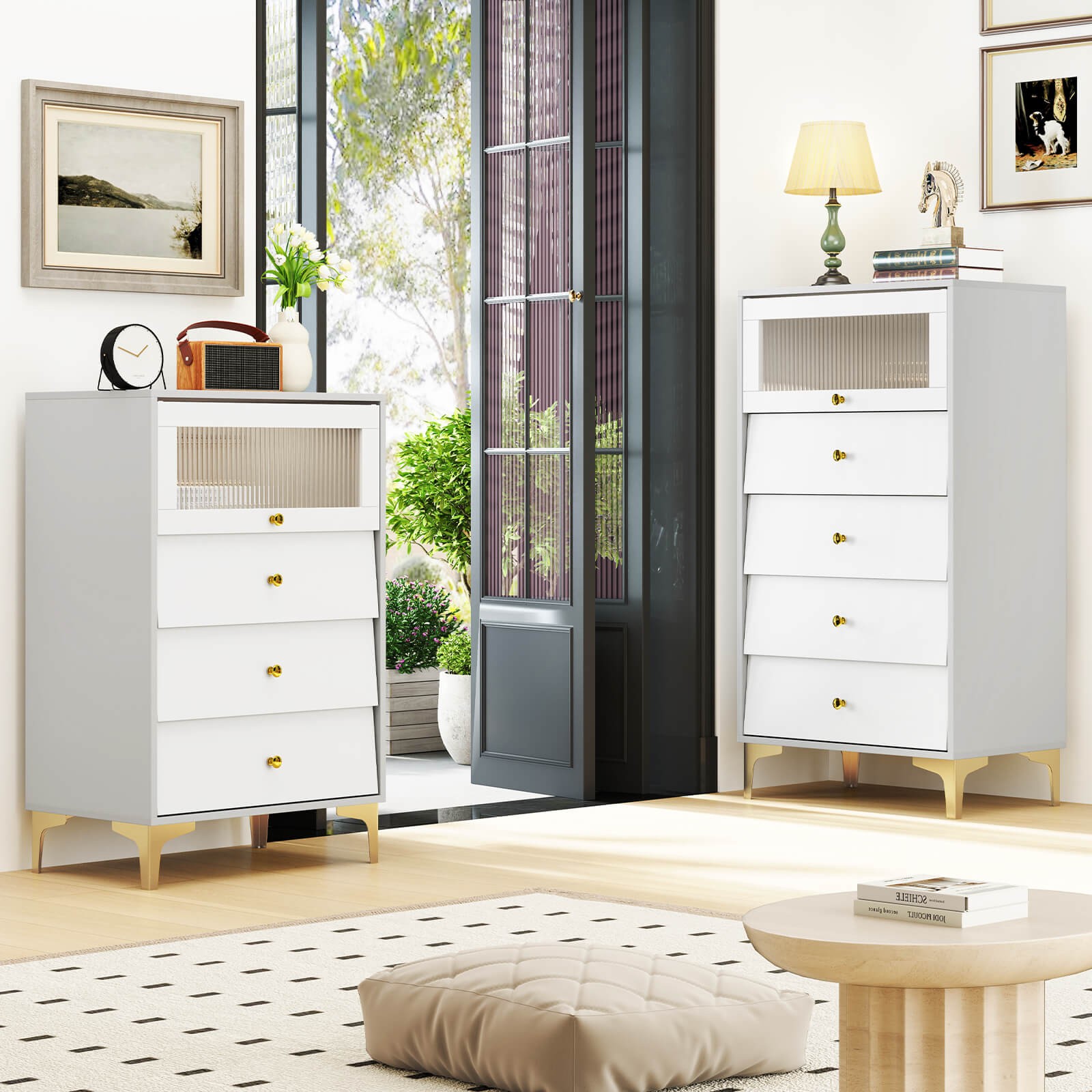 2PCS 3 Drawer Dresser 37.5" Tall Dresser Chest of Drawers with Flip-up Fluted