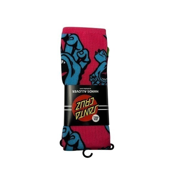 Santa Cruz Crew Socks Mens Womens Large 9-11 Pink Green Blue Hands Logo New