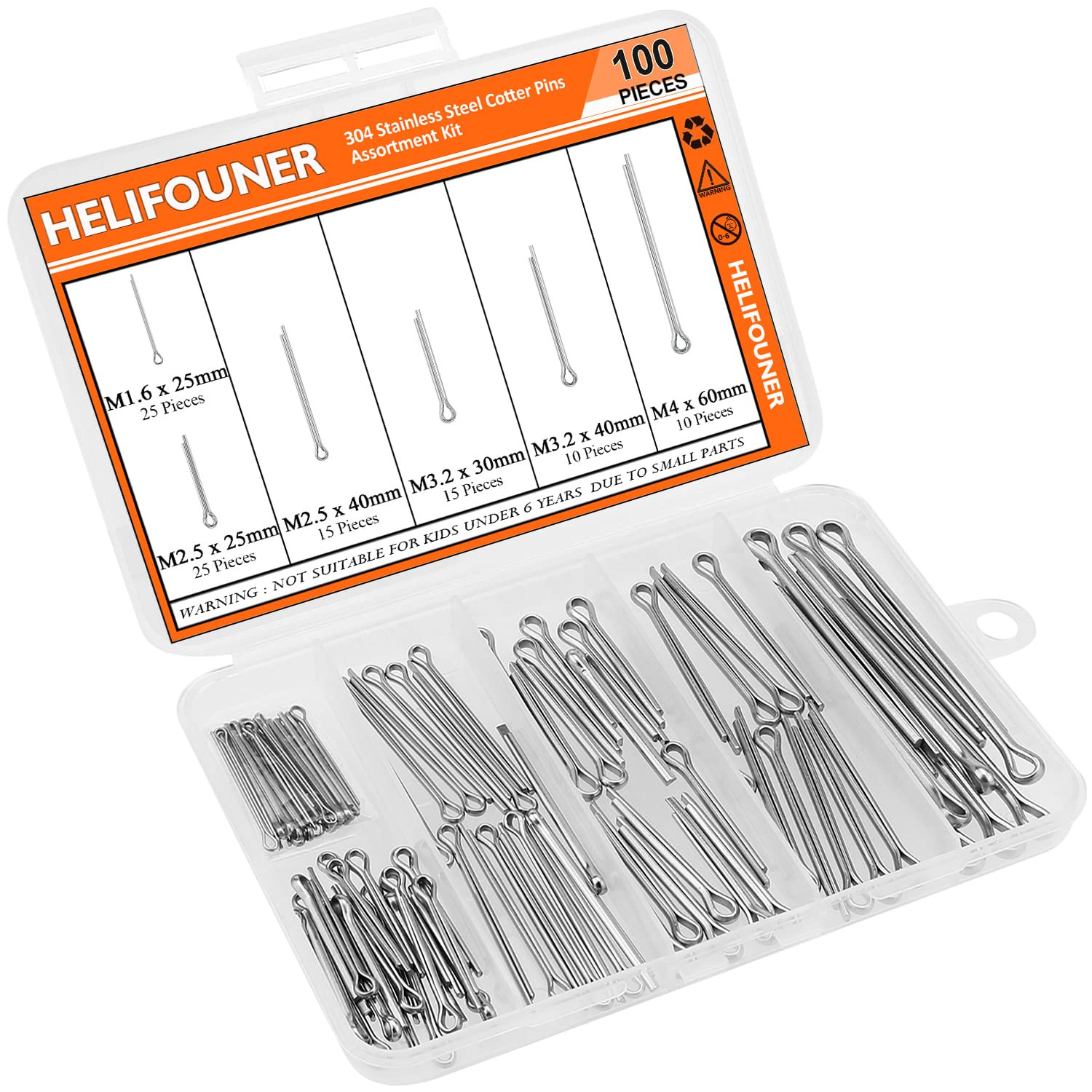 100-Piece Stainless Steel Cotter Pin Set - Durable Assortment Kit