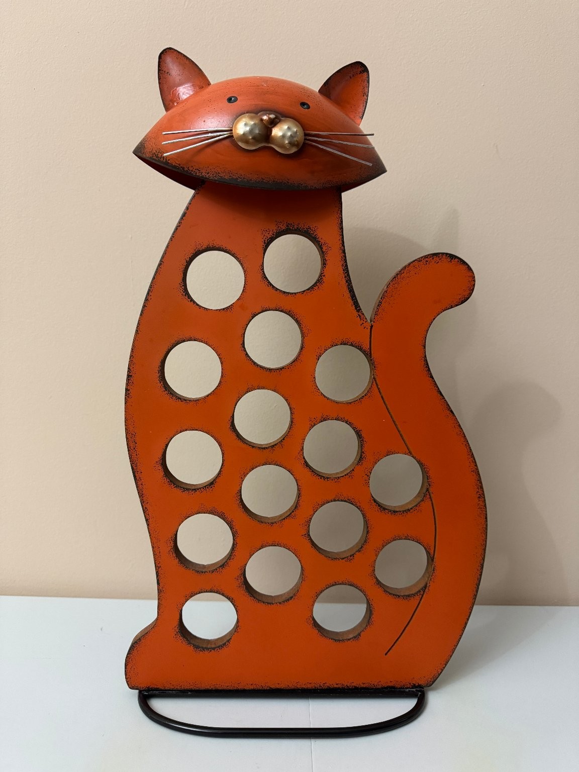 Metal Wood Cat Coffee Pods K-Cup Holder Rack Orange Decorative Kitchen Bar