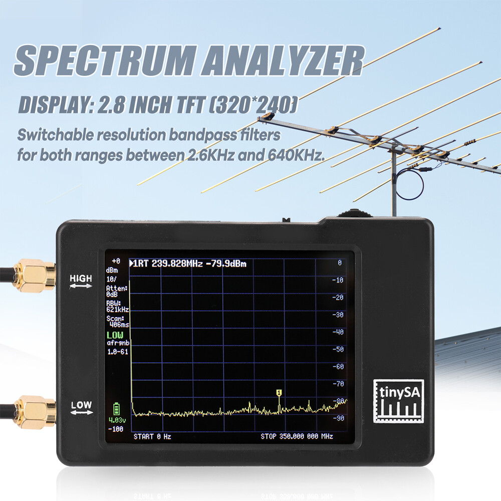 TinySA Handheld Tiny Spectrum Analyzer 2.8 Inch Touch Screen 100KHz to 960MHz